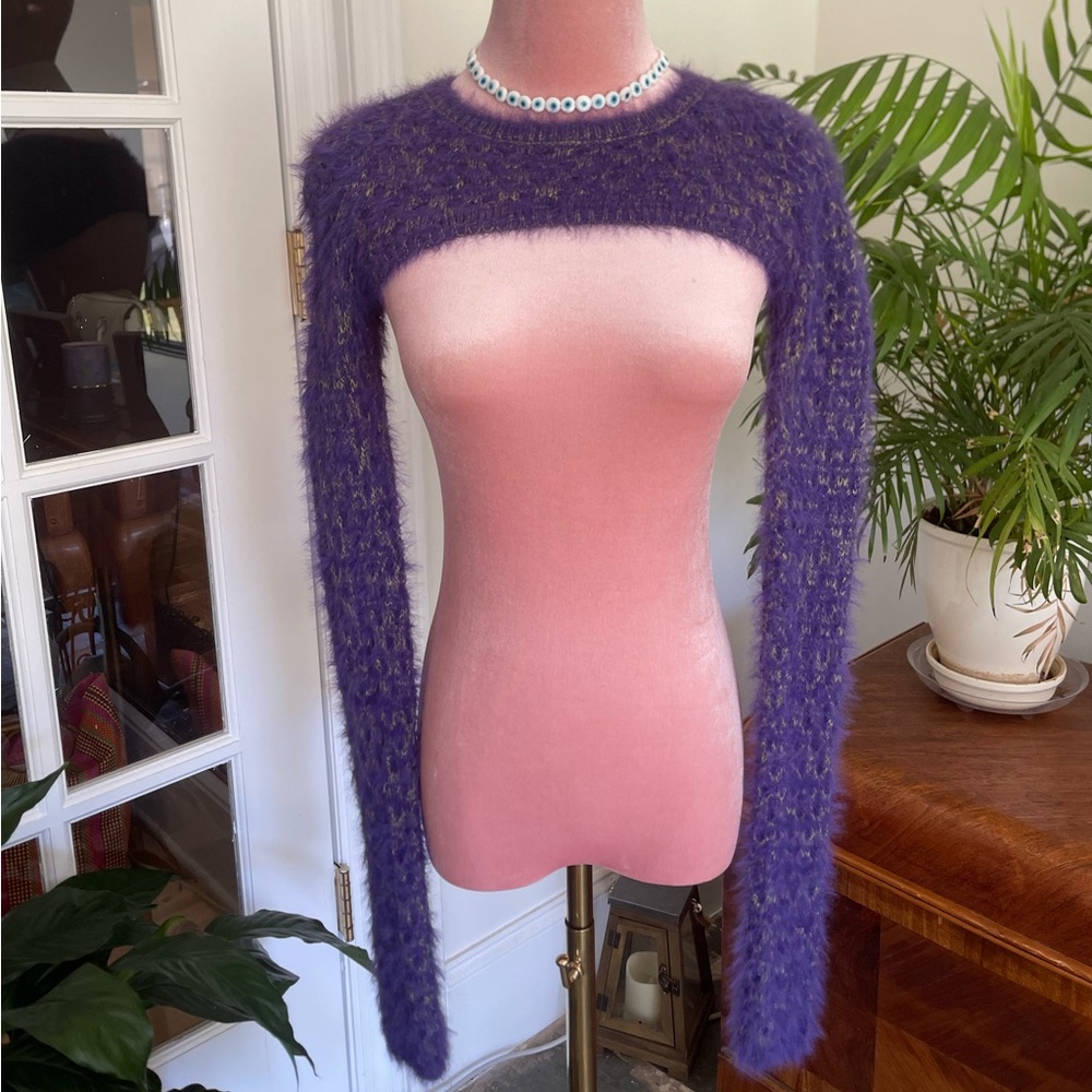 UO Whitney Fuzzy Shrug Sweater (Purple)